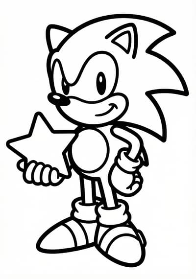 Sonic with star coloring page for kids age 3-5