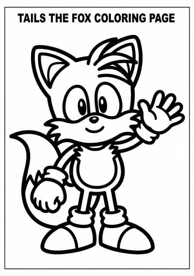 Tails waving Sonic coloring page for toddlers age 3-5