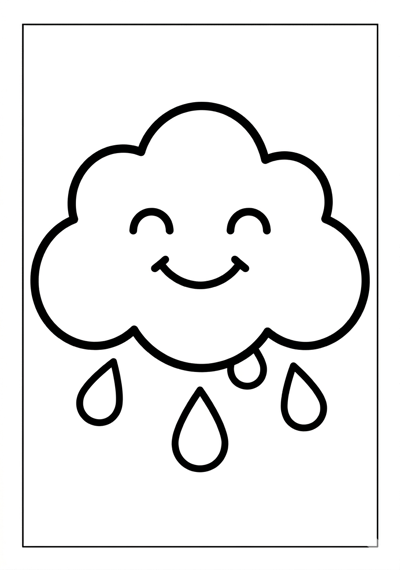 One big friendly cloud spring coloring page for kids age 3-5, easy to color