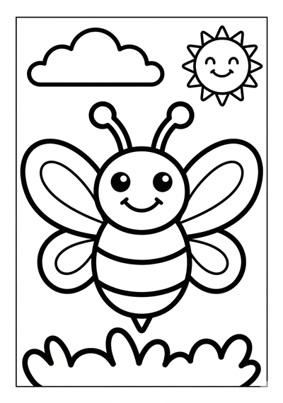 One cute bee spring coloring page for kids age 3-5, large simple shapes