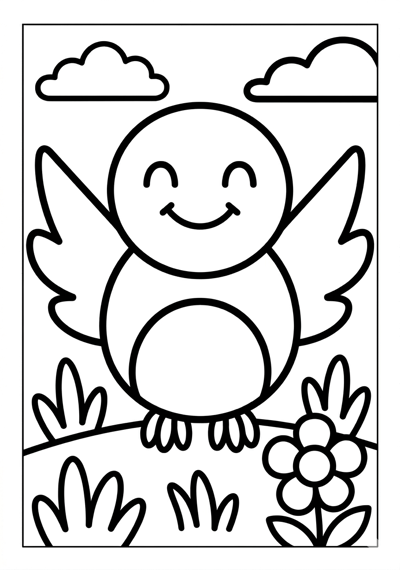 Simple bird spring coloring page for preschool age 3-5, very thick outlines