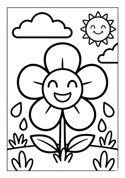 Simple blossom spring coloring page for kids age 3-5, large open coloring areas