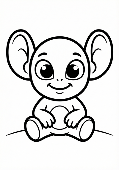 Big-eared alien smiling coloring page for preschool age 3-5