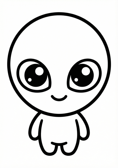 Big-headed cute alien coloring page for kids age 3-5, easy to color