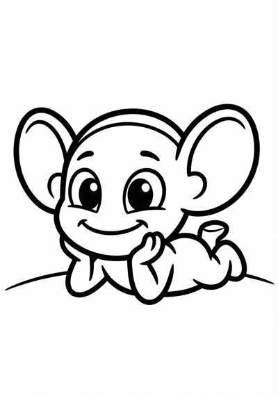 Cute alien lying on simple ground line coloring page for kids age 3-5