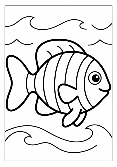 Simple tropical fish summer coloring page for kids age 3-5