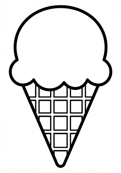 Simple ice cream cone summer coloring page for kids age 3-5
