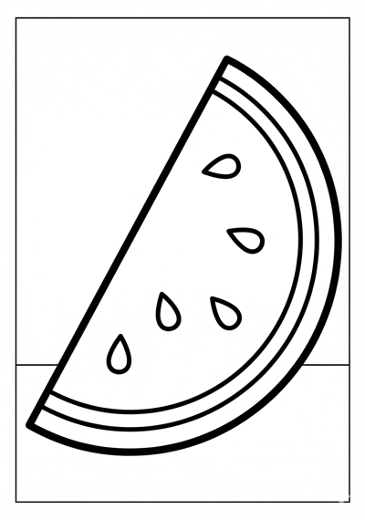 Simple watermelon slice summer coloring page for toddlers age 3-5