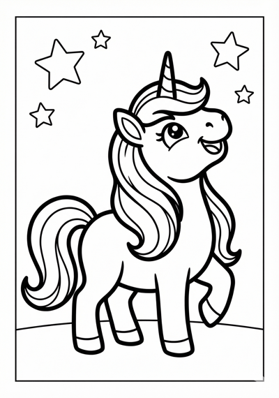 Cute unicorn looking up coloring page for kids age 3-5
